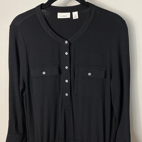 Women's L.L. Bean 3/4 Sleeve Soft Knit Drawstring Waist Casual Dress Black XS - Picture 3 of 6